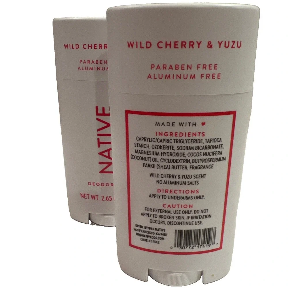 2 x Native Wild Cherry & Yuzu Deodorant Paraben Aluminum Free 2.65oz New
